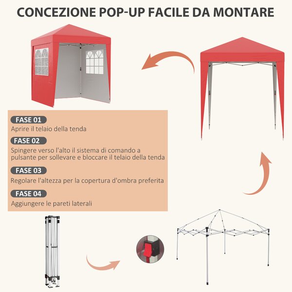 Outsunny Gazebo da giardino pop-up automatico pieghevole, regolabile in altezza e protezione UV 30+ 3 pareti laterali, rosso | Aosom Italy