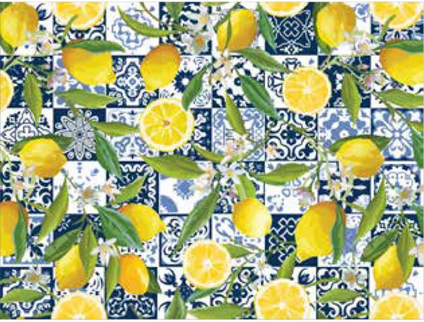Tappeto arredo pvc effetto maioliche di Vietri con limoni Blu 50x98