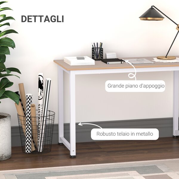 HOMCOM Scrivania per Computer Grande Superficie Gambe Regolabili, Tavolo da Pranzo 120x60x76cm finitura in Rovere Millennium, Telaio Bianco|Aosom