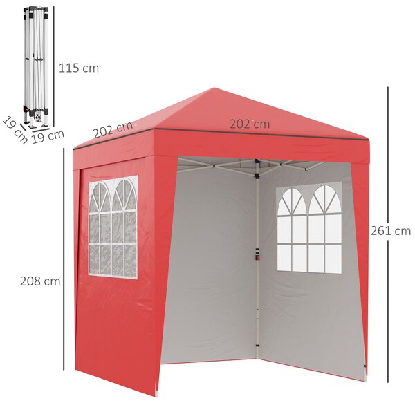 Outsunny Gazebo da giardino pop-up automatico pieghevole, regolabile in altezza e protezione UV 30+ 3 pareti laterali, rosso | Aosom Italy