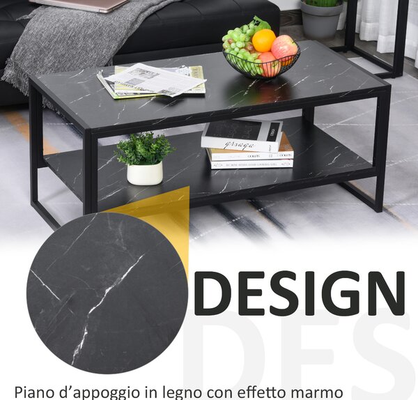 HOMCOM Tavolino da Salotto da Caffè moderno con scaffale in pannello truciolare acciaio per soggirno ufficio nero|Aosom
