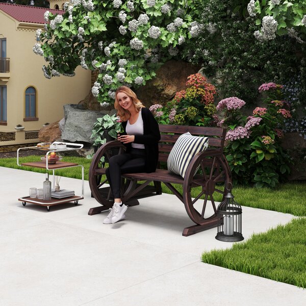 Outsunny Panchina da giardino rustica con Braccioli a Ruota per 2 Persone, 105.5x59x75 cm, Marrone | Aosom Italy