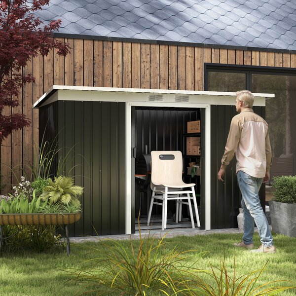 Outsunny Casetta da Giardino Porta Utensili in Lamiera di Acciaio con Porte Scorrevoli, 280x130x172cm, Grigio/Nero|Aosom