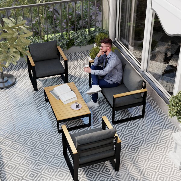 Outsunny Salotto da Giardino con Divano da Esterno, 2 Poltrone e Tavolino in Alluminio, Grigio|Aosom