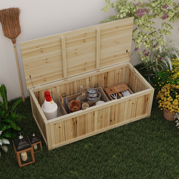 Outsunny Panca Contenitore da Giardino da 172L in Legno di Abete, 120x55x45cm, Colore Legno|Aosom