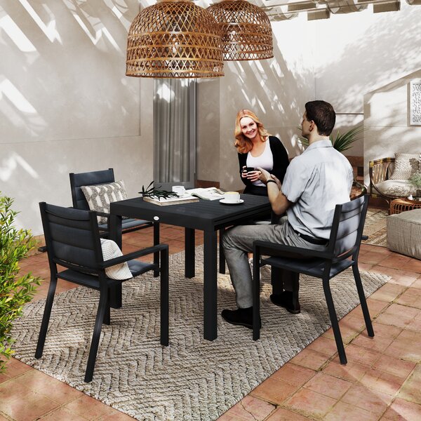 Outsunny Set da 7 pezzi con tavolo Allungabile in Alluminio e 6 sedie, Schienale alto e ampia seduta a rete, Grigio | Aosom Italy