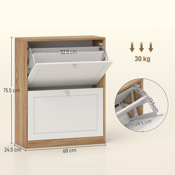 HOMCOM Armadio scarpiera slim con 3 Ripiani Regolabili a 2 Livelli per 12 Paia, in Truciolato e MDF, 60x24.5x75.5 cm| Aosom Italy