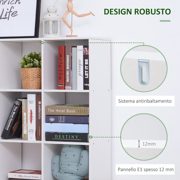 HOMCOM Libreria Bianca per Casa e Ufficio, Scaffale Moderno dal Design con 9 Scomparti in Legno, 91x30x91cm|Aosom