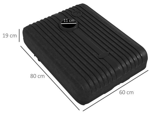 Outsunny Base Ombrellone Giardino Riempibile con Acqua e Sabbia 70-90 kg, Ruote e Maniglia in HDPE, 80x60 cm, Nero