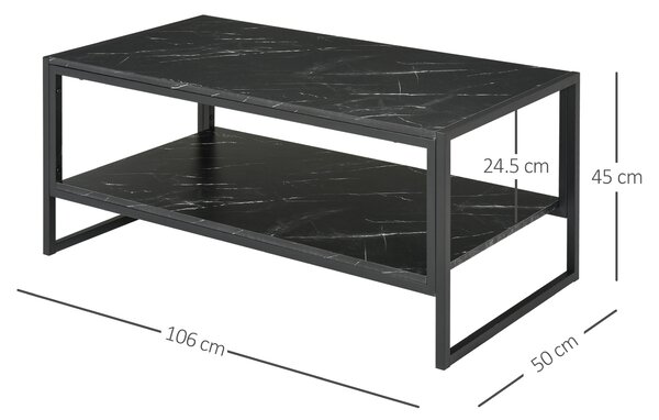 HOMCOM Tavolino da Salotto da Caffè moderno con scaffale in pannello truciolare acciaio per soggirno ufficio nero|Aosom