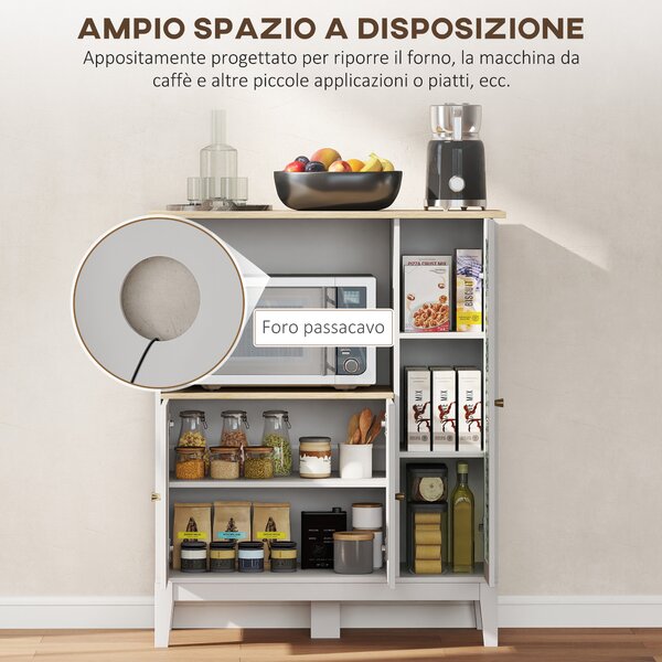 HOMCOM Mobile Microonde con Armadietto Inferiore e 3 Ripiani Laterali con Anta in Vetro, in Legno, 80x35x97 cm, Bianco | Aosom Italy