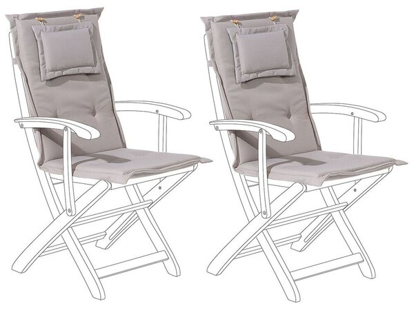 Set di cuscini di ricambio per sedie da esterno in tessuto color talpa resistenti ai raggi UV con imbottitura spessa 2 cuscini Beliani