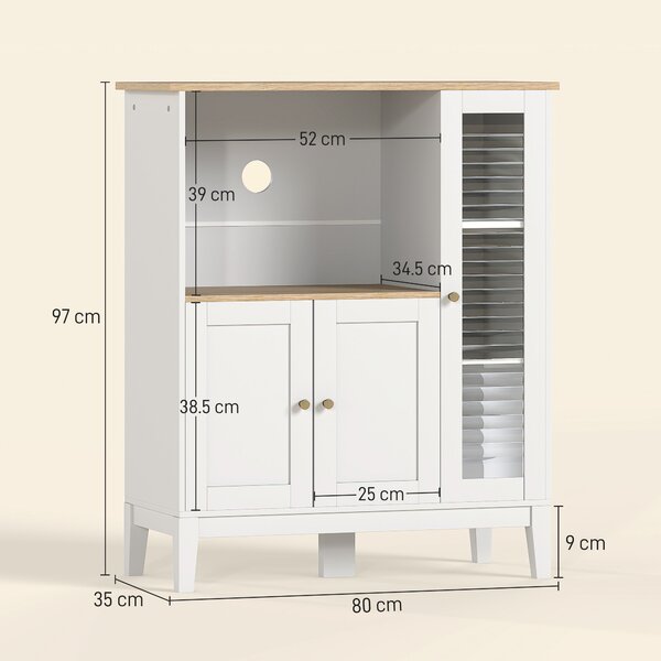 HOMCOM Mobile Microonde con Armadietto Inferiore e 3 Ripiani Laterali con Anta in Vetro, in Legno, 80x35x97 cm, Bianco | Aosom Italy