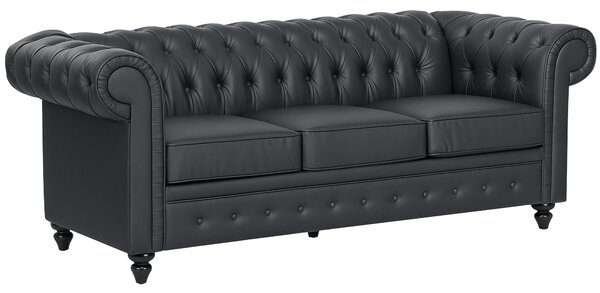 HOMCOM Divano 3 Posti Stile Chesterfield Trapuntato con Molle Insacchettate, Finta Pelle, 213x86x79 cm, Nero