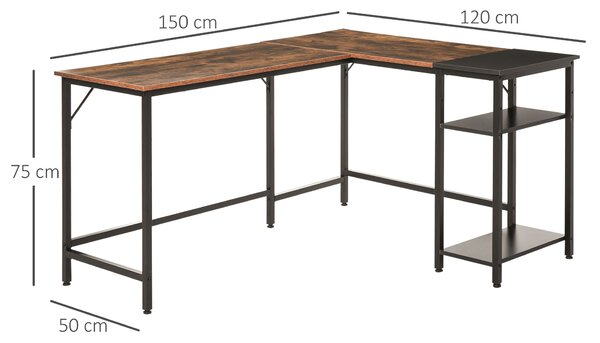 HOMCOM Scrivania Angolare in Stile Industriale con Ripiano Laterale, in Legno e Metallo Nero, 150x120x75cm