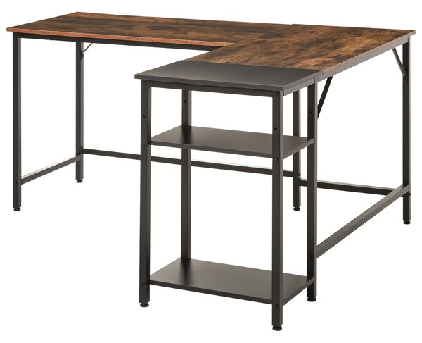 HOMCOM Scrivania Angolare in Stile Industriale con Ripiano Laterale, in Legno e Metallo Nero, 150x120x75cm