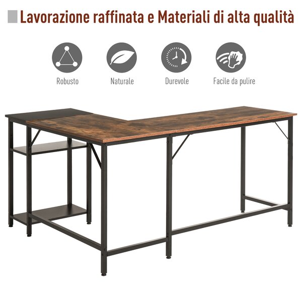 HOMCOM Scrivania Angolare in Stile Industriale con Ripiano Laterale, in Legno e Metallo Nero, 150x120x75cm