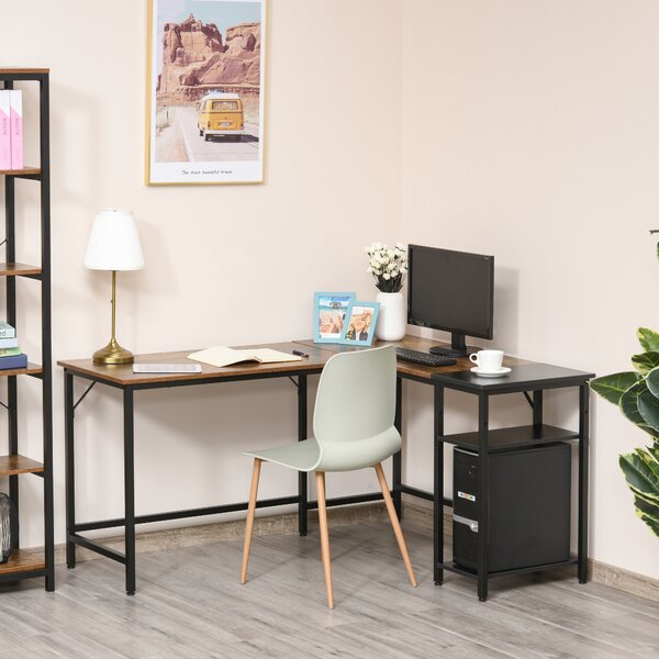HOMCOM Scrivania Angolare in Stile Industriale con Ripiano Laterale, in Legno e Metallo Nero, 150x120x75cm