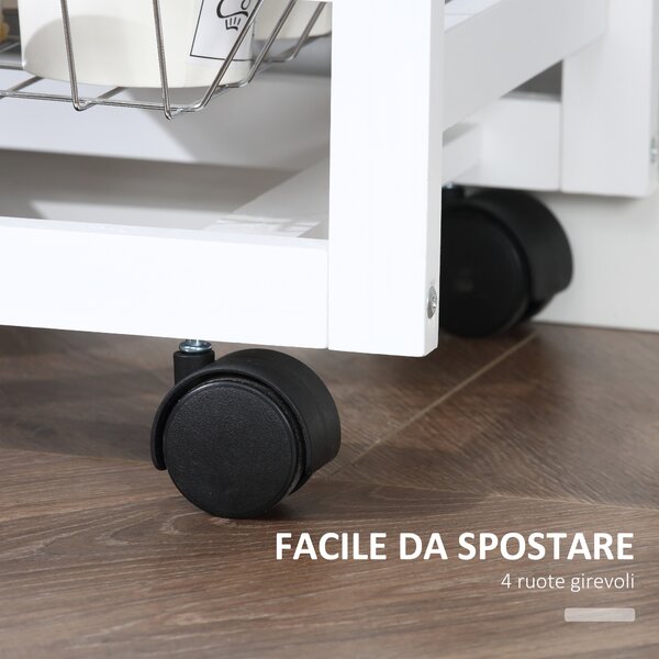 HOMCOM Carrello Cucina salvaspazio. Carrello Portafrutta bianco: 3 cassetti, 3 cestelli, 2 portaspezie, 2 ripianie e 4 ruote, 92 x 37 x 82cm|Aosom