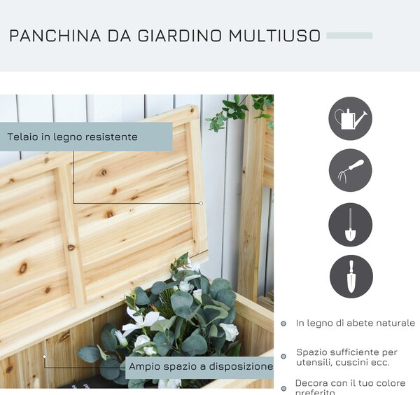 Outsunny Panca Contenitore da Esterno in Legno di Abete Naturale con Schienale per Giardino e Terrazza, 115x45x75cm|Aosom