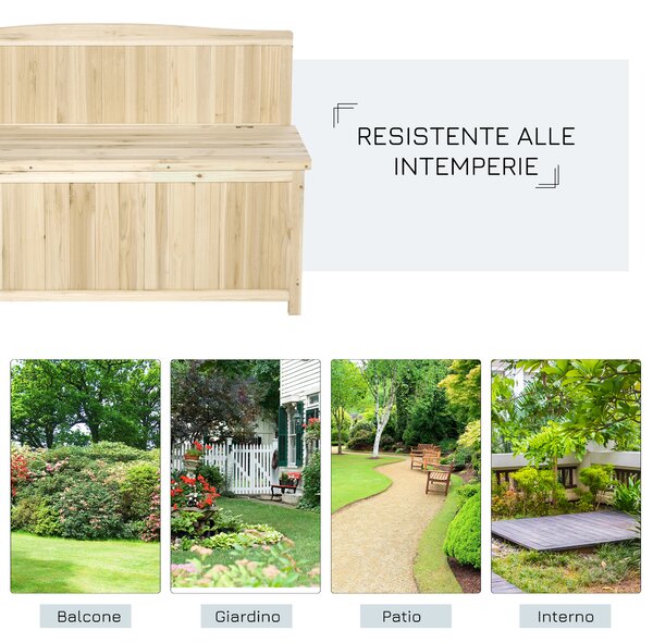 Outsunny Panca Contenitore da Esterno in Legno di Abete Naturale con Schienale per Giardino e Terrazza, 115x45x75cm|Aosom