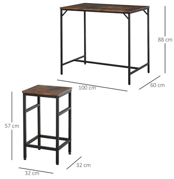 HOMCOM Set Tavolo Alto con 4 Sgabelli Stile Industriale in Metallo e Legno, Arredamento Moderno Soggiorno e Cucina, Marrone Rustico|Aosom
