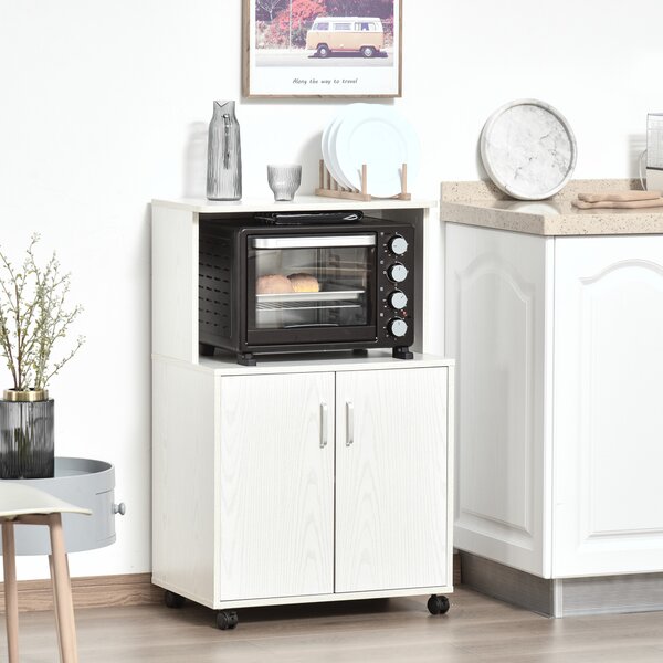 HOMCOM Mobile Microonde con Ruote, Armadietto e Ripiano per Microonde, Credenza Alta in Legno Truciolare, 60.4x40.3x97cm Bianco|Aosom