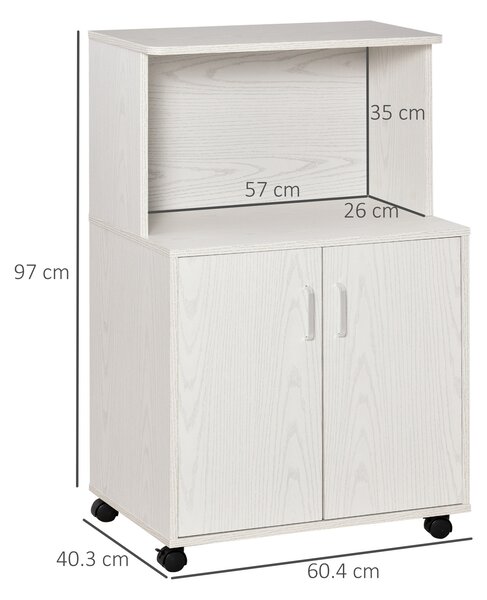 HOMCOM Mobile Microonde con Ruote, Armadietto e Ripiano per Microonde, Credenza Alta in Legno Truciolare, 60.4x40.3x97cm Bianco|Aosom