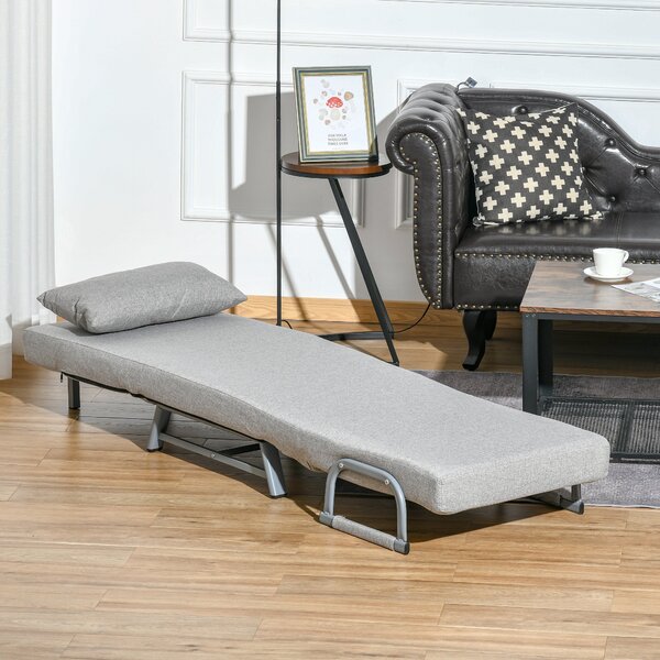 HOMCOM Poltrone Sofa Divano Letto con Schienale Reclinabile Regolabile con Cuscino Extra, Tessuto e Metallo, 73x60x81cm, Grigio