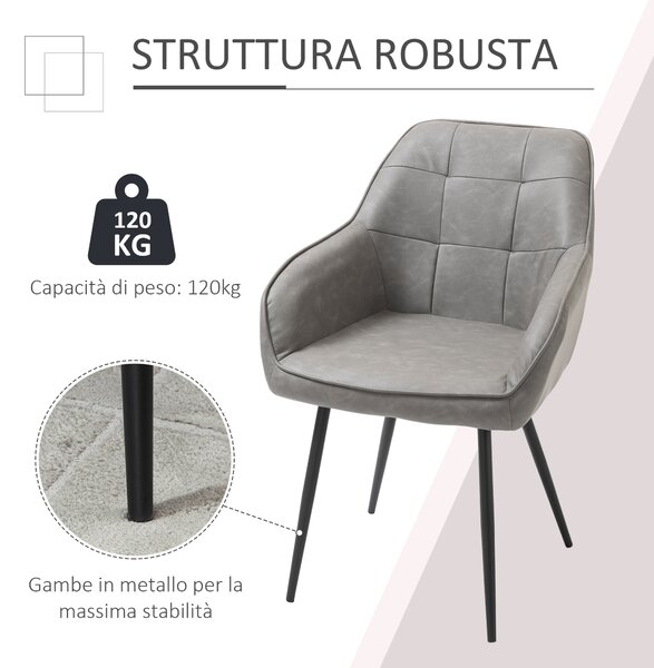 HOMCOM Sedia per Sala da Pranzo in Stile Industriale, Sedia per Soggiorno Moderna in Similpelle Grigia e Metallo Sedia Imbottita Nero|Aosom