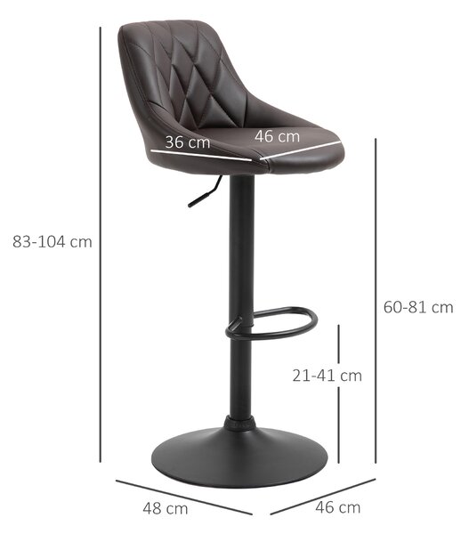HOMCOM Set 2 Sgabelli da Bar Regolabili in Similpelle con Schienale, Sgabelli da Cucina Moderni con Base in Metallo, Marrone e Nero | Aosom Italy