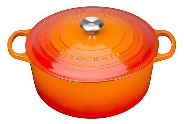 Cocotte in cast orange yellow cast iron lt 4.2, internal and external surface resistant to wear, easy to clean, suitable for all sources of heat, cooking always perfect, healthy, diet, natural, nickel free, dishwasher safe, lifetime warranty