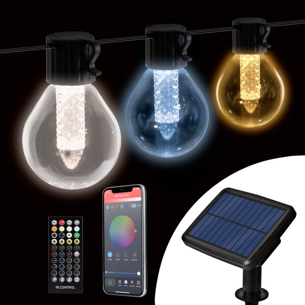 Catena luminosa solare dimmerabile a LED 15xLED/1,5W/3,7/5V 2200 mAh 9 m IP65 nera + telecomando