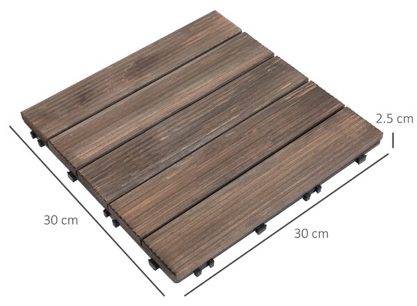 Outsunny Piastrelle per Esterni Pavimento in Legno, Set 27 Pezzi Montaggio a Incastro, 30x30x2.5 cm|Aosom