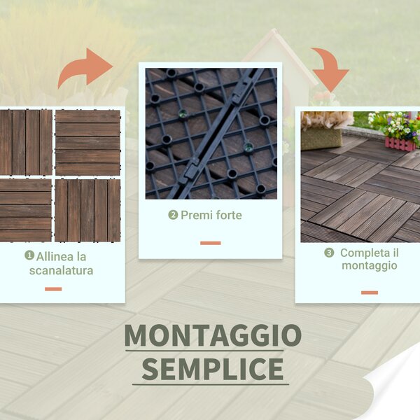 Outsunny Piastrelle per Esterni Pavimento in Legno, Set 27 Pezzi Montaggio a Incastro, 30x30x2.5 cm|Aosom