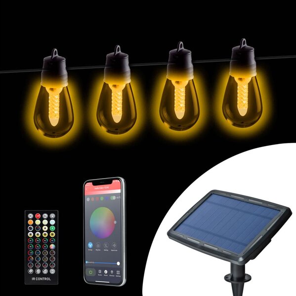 Catena solare dimmerabile a LED 25xLED/1,5W/3,7/5V 2200 mAh 15 m IP65 nera + telecomando