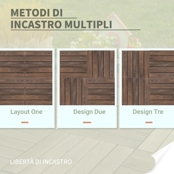 Outsunny Piastrelle per Esterni Pavimento in Legno, Set 27 Pezzi Montaggio a Incastro, 30x30x2.5 cm|Aosom