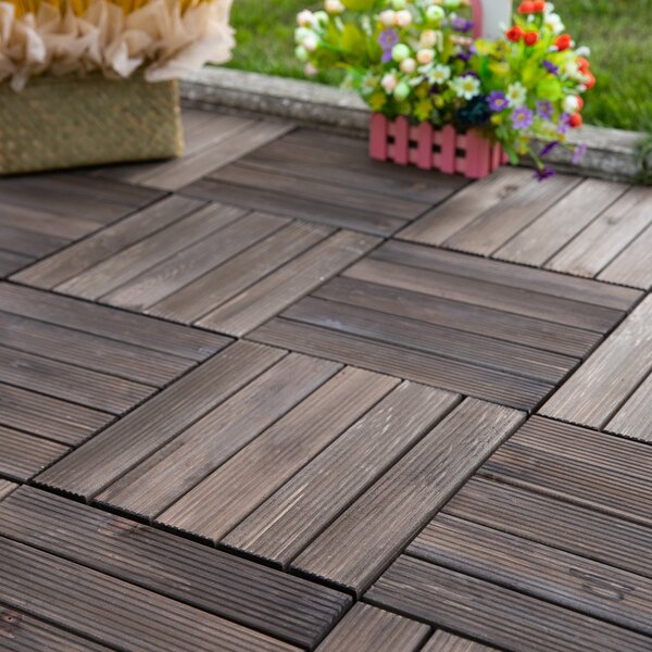 Outsunny Piastrelle per Esterni Pavimento in Legno, Set 27 Pezzi Montaggio a Incastro, 30x30x2.5 cm|Aosom