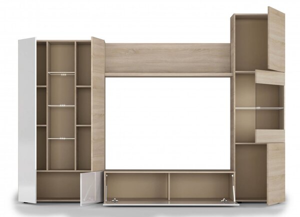 Parete attrezzata moderna 260 cm rovere e bianca - Angioletto