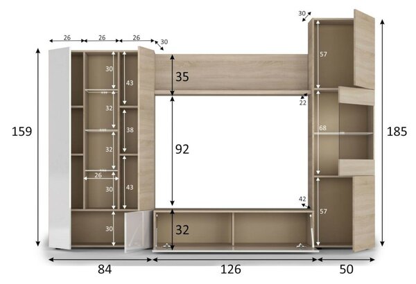 Parete attrezzata moderna 260 cm rovere e bianca - Angioletto