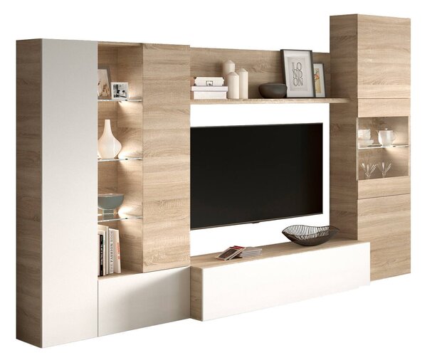Parete attrezzata moderna 260 cm rovere e bianca - Angioletto