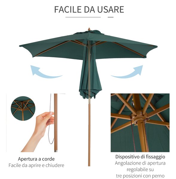 Outsunny Ombrellone in Legno da Esterno Giardino 2.5X2.3M Verde Scuro|Aosom