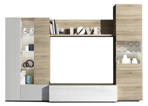 Parete attrezzata moderna 260 cm rovere e bianca - Angioletto