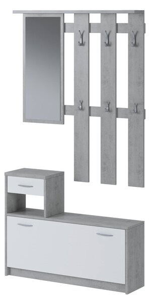 Mobile ingresso sospeso con scarpiera bianco e cemento 100x190h cm - Garolfo