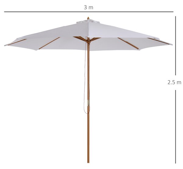 Outsunny Ombrellone da Giardino Φ300cm in Poliestere Crema, Anti UV, con Palo in Legno e 8 Stecche, Elegante e Resistente|Aosom