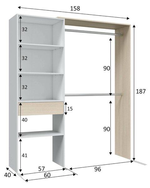 Guardaroba grande classico bianco e rovere 158x187h cm - Amico