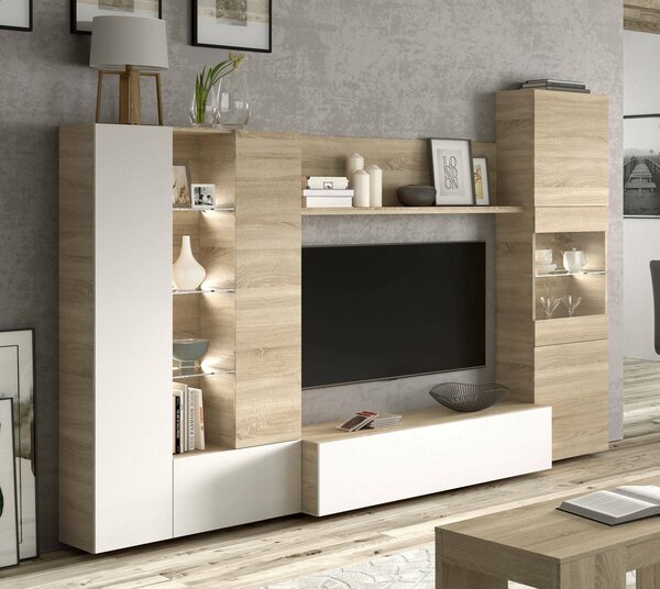 Parete attrezzata moderna 260 cm rovere e bianca - Angioletto