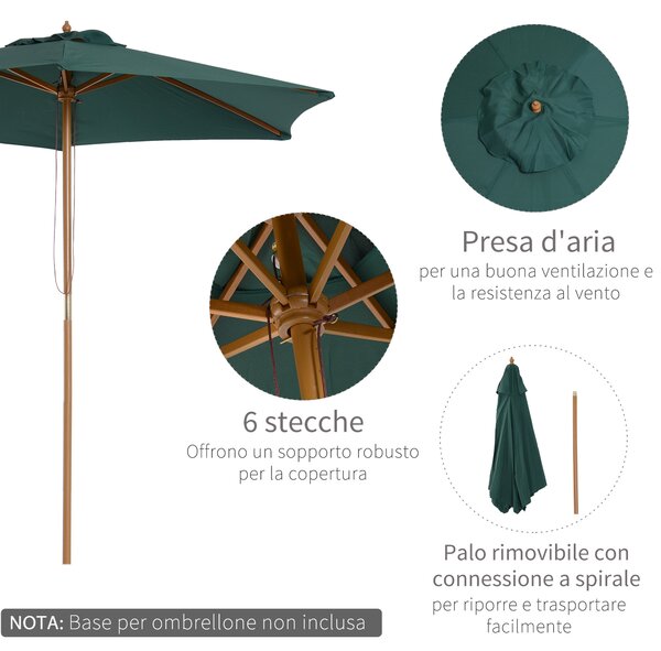 Outsunny Ombrellone in Legno da Esterno Giardino 2.5X2.3M Verde Scuro|Aosom