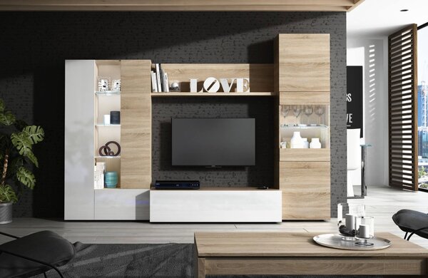 Parete attrezzata moderna 260 cm rovere e bianca - Angioletto