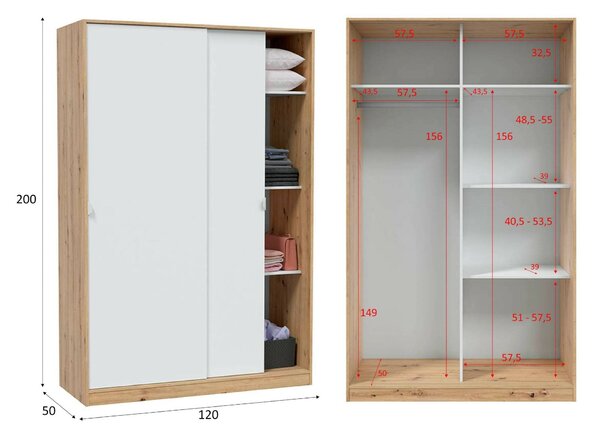Guardaroba moderno rovere e bianco 120x200h cm - Adrenalin
